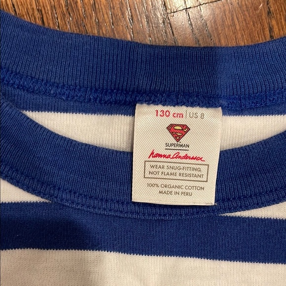 Hanna Andersson Superman Striped boys short sleeve shorts Pajama Set sz 8 or 130 - Picture 2 of 3